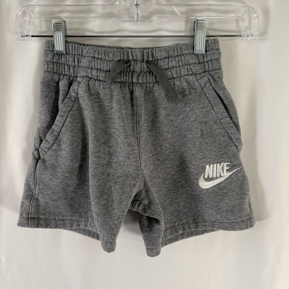 Nike Shorts Girls Small Grey Pull On Drawstring Pockets 4" Inseam Cotton Blend